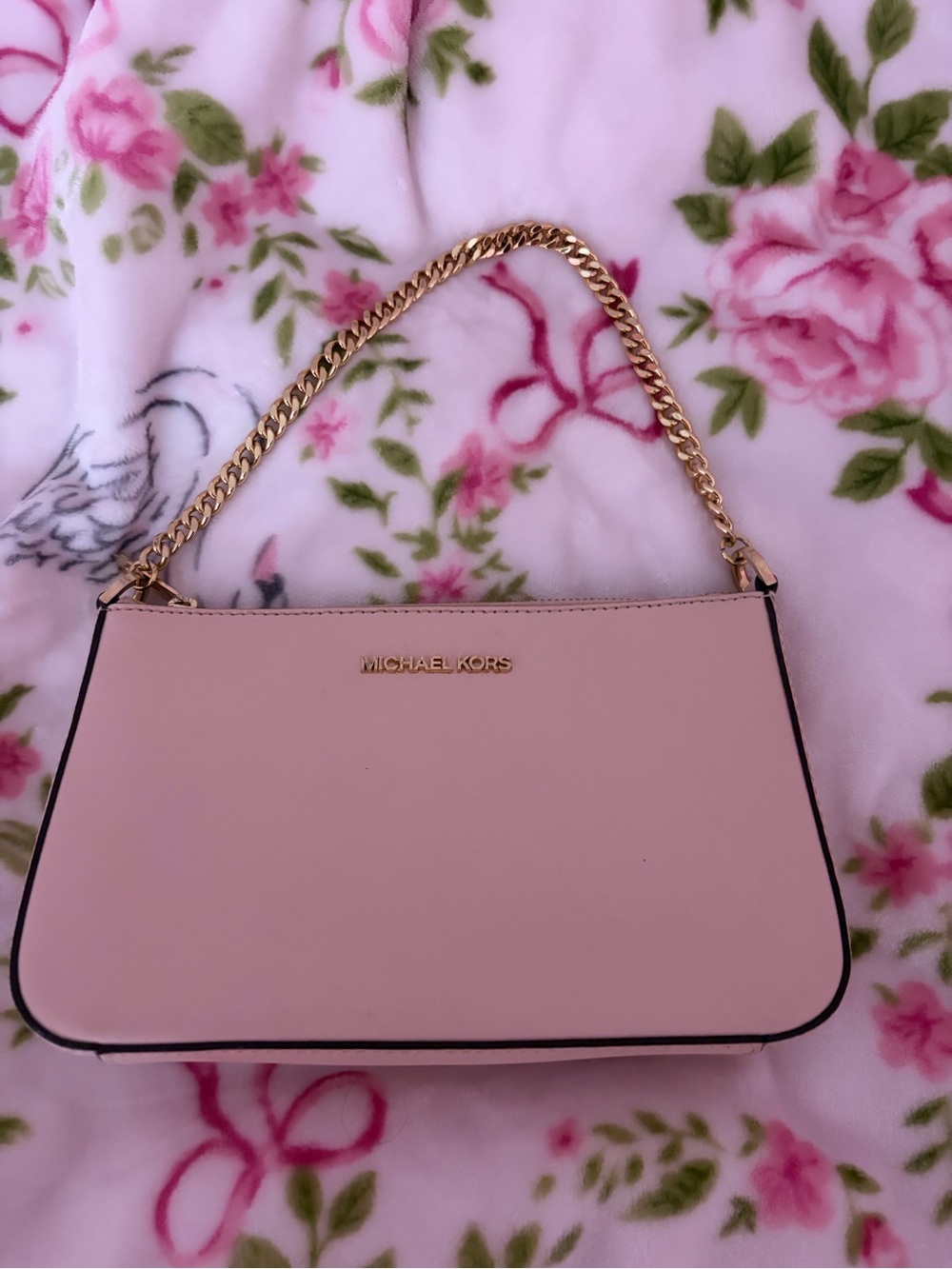 Michael Kors Blush Pink Leather Shoulder Bag with Gold Chain